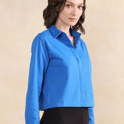 RAREISM Blue Cotton Blend Solid Long Sleeves Shirt image 3