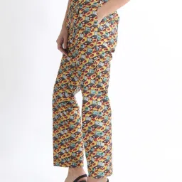 RAREISM Yellow Cotton Blend Printed Trousers image 3