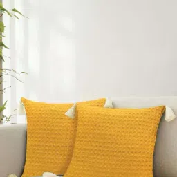 Urban Space Waffle Mustard Cotton Cushion Covers - Set of 2-picture-35