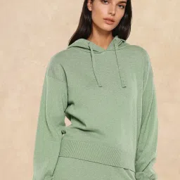 RAREISM Green Cotton Blend Solid Long Sleeves Sweater image 3