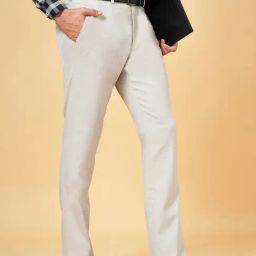 Peregrine by Pantaloons Light Grey Slim Fit Flat Front Trousers-picture-27