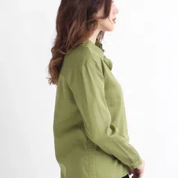 RAREISM Olive Cotton Solid Long Sleeves Top image 3