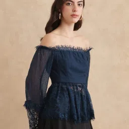 RAREISM Blue Cotton Blend Solid Long Sleeves Top image 3