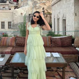 BInfinite Green Sunkissed Tiered Tulle Semi Fit Midi Corset Dress image 3