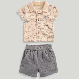 Mothercare Boys Natures Neutrals Contemporary Polo Pure Cotton Shirt And Shorts-picture-32