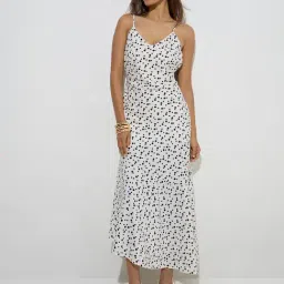 Wardrobe by Westside Ivory Polka Dotted A-Line Dress-picture-11