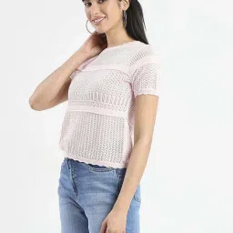 Madame Pink Cotton Regular Fit Textured Top image 3
