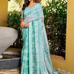 Satrani Turquoise Tie & Dye Saree With Unstitched Blouse image 3