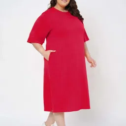 Brinns Magenta Cotton Regular Fit Plus Size Dress image 3