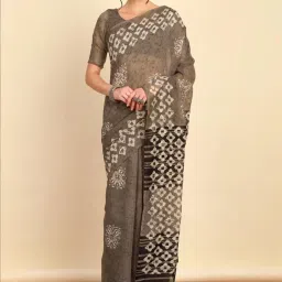 Soch Womens Earth Ethnic Motifs Print Linen Saree image 3