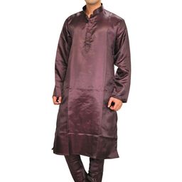 Exotic India Plain Mandarin Collar Kurta With Trouser-picture-2