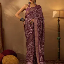 Saree Mall Purple Printed Sarees With Unstitched Blouse-image-87