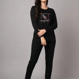 Kanvin Black Printed T-Shirt with Pyjamas-image-2