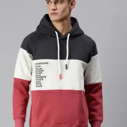 SHOWOFF Multi Cotton Slim Fit Colour Block Hooded SweatShirt-image-11