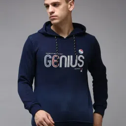 Showoff Navy Blue Cotton Regular Fit Printed Hooded Sweatshirt-image-31