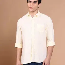 SHOWOFF Yellow Cotton Slim fit Shirts-image-86