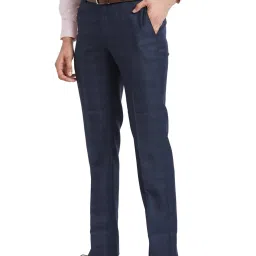 Park Avenue Blue Regular Fit Checks Trousers image 3