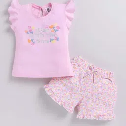 ANNIE Girls Pink Cotton Printed Top & Short sets-image-14
