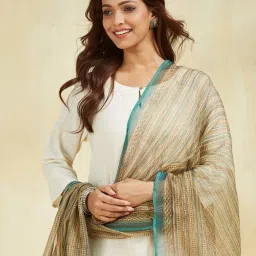 Fabindia Beige & Green Printed Dupatta image 3