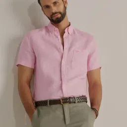 ANDAMEN Pink Regular Fit Linen Shirt-image-47