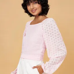People by Pantaloons Pink Self Pattern Top image 3