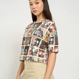 People By Pantaloons Multi Cotton Boxy Fit Printed T-Shirt image 3