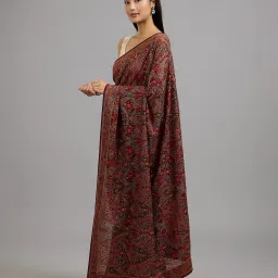 Mohey Wine Georgette Embroidered Saare with Unstitshed Blouse image 3