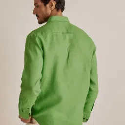 ANDAMEN Green Regular Fit Linen Shirt image 2