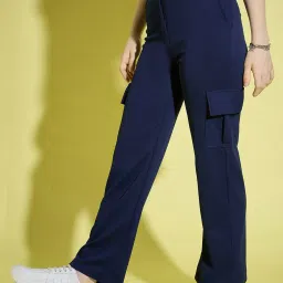 BUYNEWTREND Navy Straight Fit High Rise Pants image 3