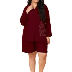 LASTINCH Maroon Graphic Print Shirt With Shorts-image-0