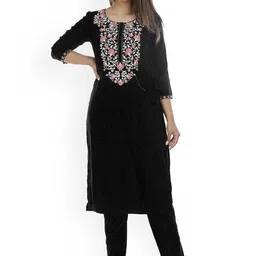 G4Girl Women Floral Yoke Design Regular Thread Work Kurta with Pyjamas-picture-17