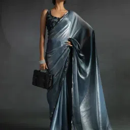 Saree Mall Silver Satin Embellished Saree with Blouse Piece-picture-10