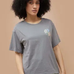 Ginger By Lifestyle Dark Grey Cotton Regular Fit Printed Sleepwear T-Shirt-picture-40