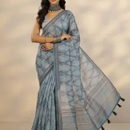 Libas Blue Printed Saree With Unstitched Blouse-picture-38