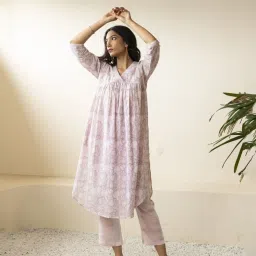 Akiso Inara Blush Pink Handblock Printed Kurta image 3