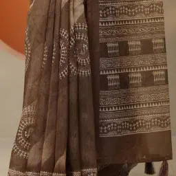 Libas Brown Printed Saree With Unstitched Blouse image 5