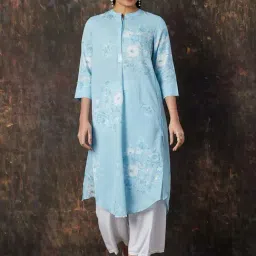 Melange by Lifestyle Blue Printed Straight Kurta-picture-14