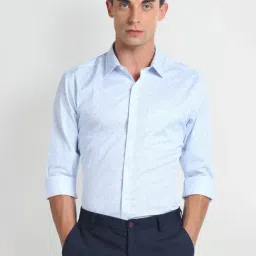 Arrow Blue Cotton Regular Fit Printed Shirt-image-90