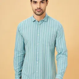 Byford By Pantaloons Light Green Slim Fit Striped Shirt-image-86