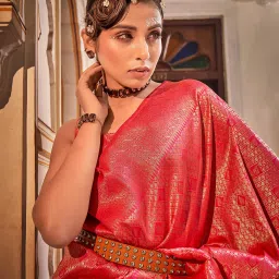 Elora Red Woven Saree With Blouse image 3