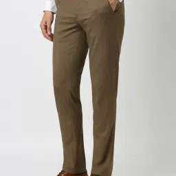 Peter England Khaki Slim Fit Texture Trousers image 3