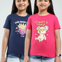 Monte Carlo Girls Navy Blue & Pink Printed Regular Fit T-Shirt - Pack of 2 image 3