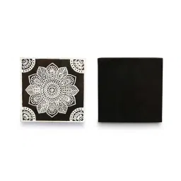 ExclusiveLane Brown & White Sheesham Wood Flower Block Handcrafted Coasters - Set of 4 image 3