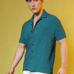 Campus Sutra Green Regular Fit Self Pattern Shirt image 3