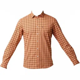 Basics Orange Slim Fit Checks Shirt image 3