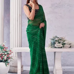 Satrani Bottle Green Striped Saree With Unstitched Blouse image 3