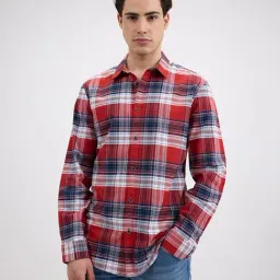 Pepe Jeans Red & White Cotton Regular Fit Checks Shirt-image-34
