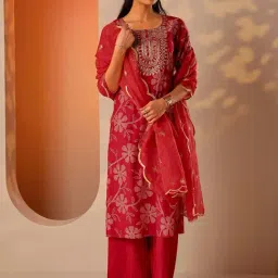 Libas Red Straight Fit Printed Kurta Set-image-11