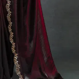 Saree Mall Burgundy Satin Embellished Saree with Blouse Piece image 5