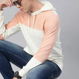 WROGN Men White & Pink Colourblocked Hooded Sweatshirt-picture-19